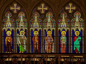 Window Depicting Six Figures by Ingres with Architectural Surround by Viollet le Duc